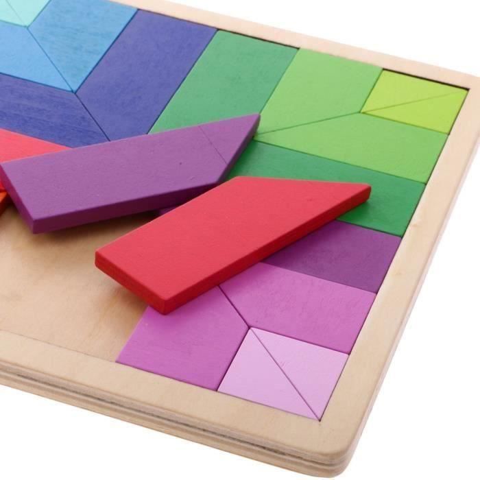 Puzzle Tangram en bois - Jeu de modèle 3D Tetris - Pour adultes et enfants - Moins de 100 pièces - Jeux - Jouets