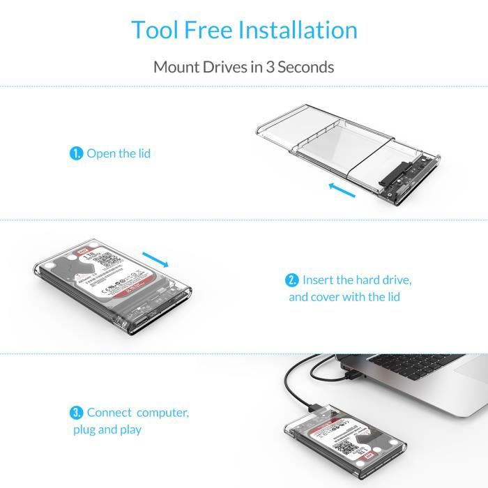 Boîtier Externe Pour Disque Dur/SSD 2.5" SATA - USB 3.0 5Gbps Avec UASP - Compatible Jusqu'à 6 To - Design Mince Aluminium