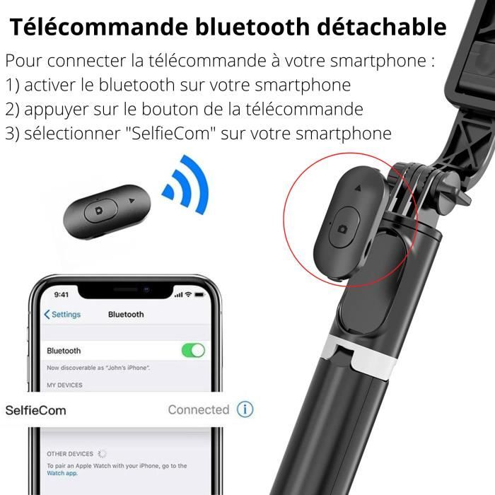 Perche Selfie Trépied 136 Cm SYNCWIRE - Télécommande Bluetooth Rechargeable, Rotation 360°, Aluminium Extensible, Compatible IPhone Android