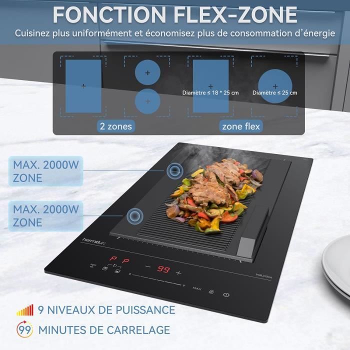 Plaque à Induction 2 Foyers GEDTECH - 3500W, 9 Niveaux, Minuteur - Verre Noir, Touches Sensitives
