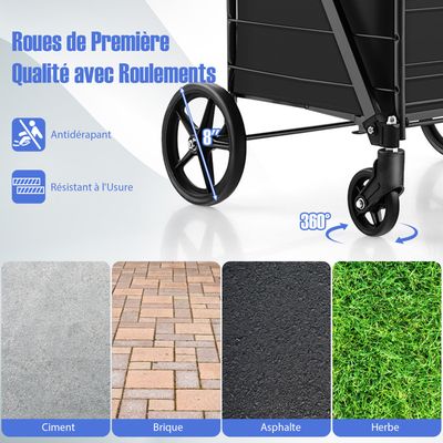 Course Solide Chariot De Courses Pliable - Caddie 90l 4 Roues Freinage Et Direction Cadre En Acier Noir Caddie De Courses Pliable