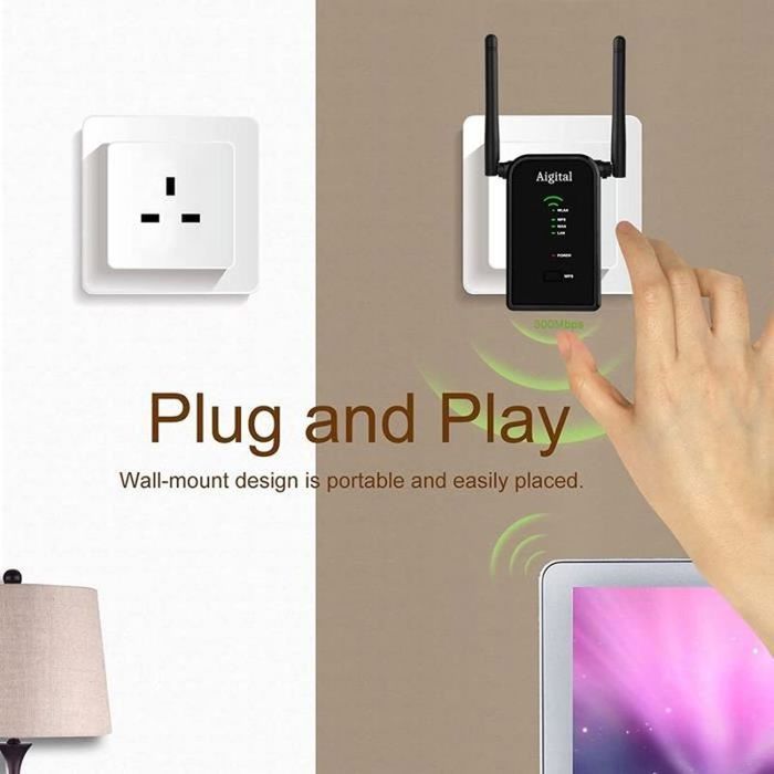 Répéteur WiFi Puissant Avec 4 Antennes - Couverture Jusqu'à 1200 M², 2 Ports LAN - Pour Maison Et Bureau