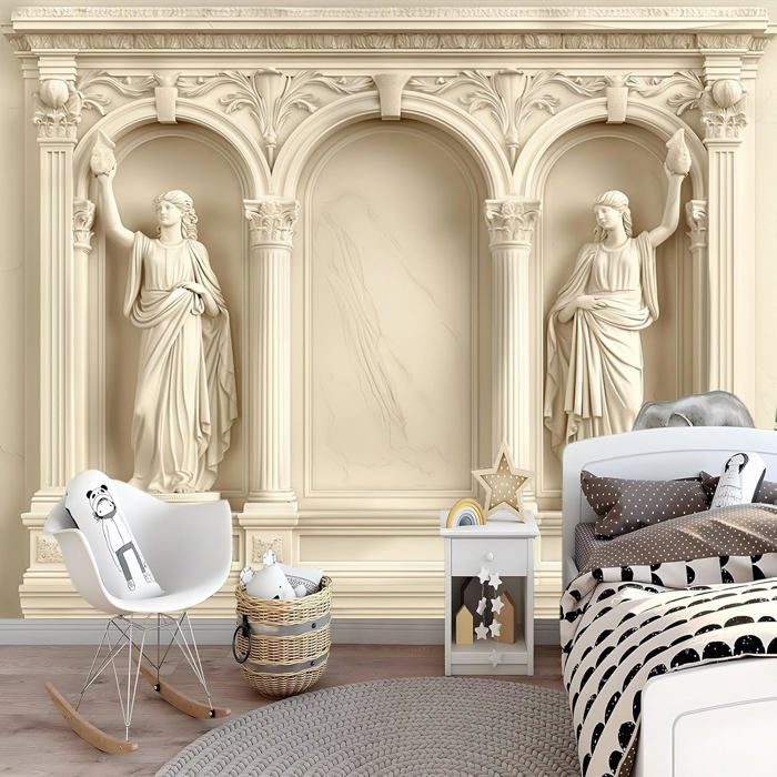 Papier Peint Panoramique Relief Marbre Blanc Arches 350x256 cm Poster ...