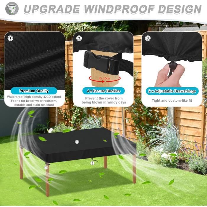 Housse De Protection Pour Table De Jardin Rectangulaire 230x140x90cm - Tissu Oxford 600D Imperméable, Anti-UV - Avec Cordon De Serrage