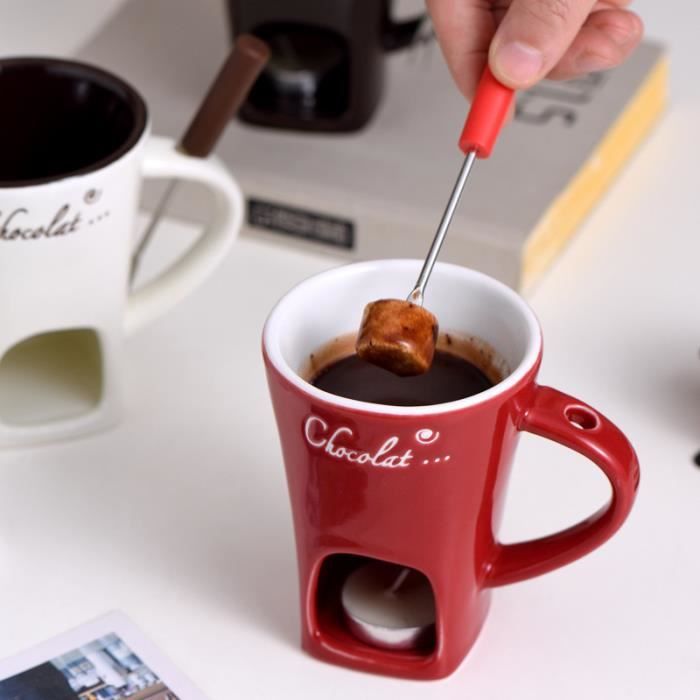 Fondue Party Set Fondue Au Chocolat 200ml - Tasse Céramique Avec Fourchette Et Bougie - Pour Chocolat Et Fromage Fondu Fondue Chocolat