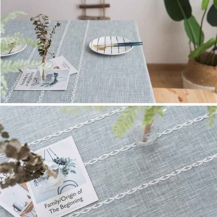 Mesnt Nappe Bulgomme Rectangulaire, Coton Lin Treillis Avec Pompon Nappe Pour La Maison, Restaurant, Café And Hotel Tables, Bleu Foncé, 140 X 220 Cm