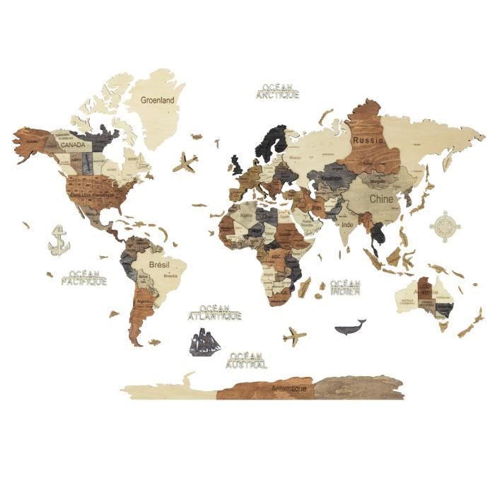 Décoration Murale  Carte du monde en bois 3D Multicolor M (100*100 cm)  Creatifwood - Cdiscount Maison