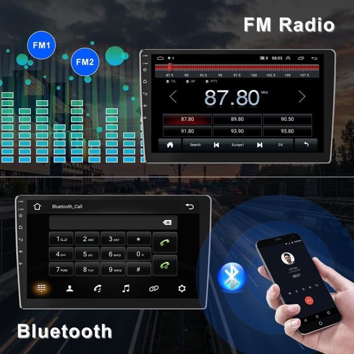 Camecho Android 10.0 Autoradio Carplay 2 Din Bluetooth Stéréo de