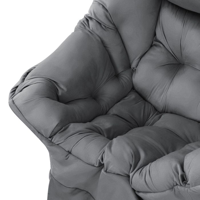 Fauteuil De Relaxation Anthracite Avec Accoudoirs - Rembourrage Coton PP, Structure Acier, Poche Latérale, Jusqu'à 120 Kg - 4