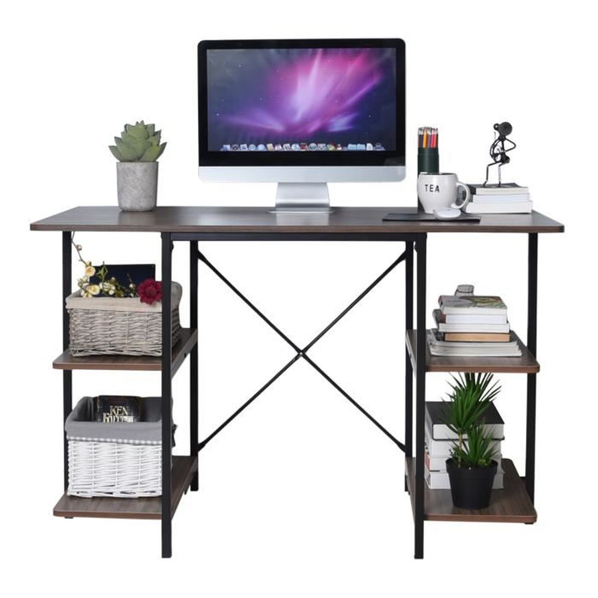 Bureau Etagere Bois Metal Noyer Achat Vente Meuble Informatique Bureau Etagere Bois Metal N Soldes Sur Cdiscount Des Le 20 Janvier Cdiscount