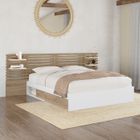 IDMARKET Lit double SAVANA avec tête de lit, chevets, rangements et sommier 140 x 190 cm hêtre et blanc
