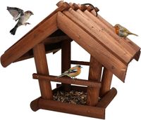 Mangeoire pour oiseaux en bois naturel Marron foncé à suspendre + 0,5 kg de nourriture - KOTARBAU®