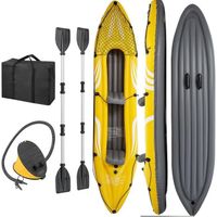 GYMAX Kayak Gonflable pour 2 Personnes avec Sièges Amovibles, 357x80x38cm,Charge 160kg Canoë Gonflable en PVC