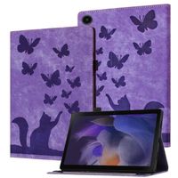 Coque Samsung Galaxy Tab A8 10.5" SM-X200, PU Cuir Cover Tablette Housse de Portefeuille Tablet Étui,Papillon violet et chat MHD