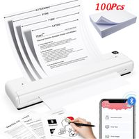 Imprimante Thermique avec Papier 100Pcs A4 210 x 297 mm, Imprimante Bluetooth, Compatible avec Android et iOS Imprimante Portable