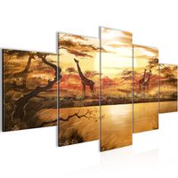 Runa art Tableau Décoration Murale Afrique Girafe 200x100 cm - 5 Panneaux Deco Toile Prêt à Accrocher 000151a