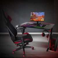 SPIRIT OF GAMER – HEADQUARTER-300 – Grand Bureau PC Gaming Ergonomique / LED RGB Gamer / Bois Massif Effet Carbone