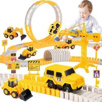 Circuit Voiture Enfant, Jouet de voiture de circuit pour enfants bricolage, ensemble de voitures dingénierie ETC (460 pcs) jaune