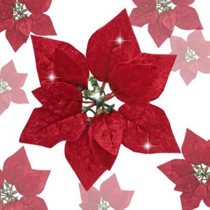 20 Fleurs De Poinsettia Artificielles Pailletées Champagne – Ornements Noël Avec Clip Pour Sapin, Guirlande Et Couronne