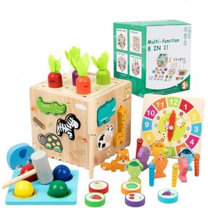Jouet Montessori 8-en-1 En Bois – Tri, Pêche, Forme, Horloge, Animaux – Motricité Fine – Cadeau 3-8 Ans