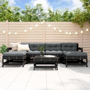 Salon bas de jardin Salon de jardin en bois massif noir ATYHAO - A3185938 84530 - Design modulaire et confortable