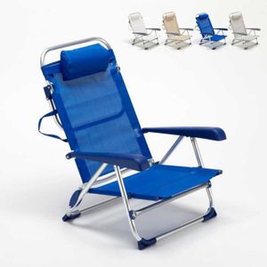CHAISE LONGUE Chaise transat de plage pliante avec accoudoirs mer aluminium Gargano, Couleur: Bleu