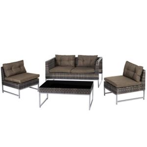 Salon De Jardin 4 Places En Resine Tressee Marron Table Basse