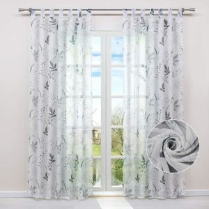 Rideaux Voilages Beige PONY DANCE - 140x160cm - Motif Croix Demi-Transparent - Lot De 2 - Lin Polyester