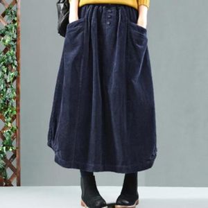 JUPE Jupe automne classique velours côtelé jupe femmes Vintage longues jupes 2021 printemps femme cool - Bleu ZP