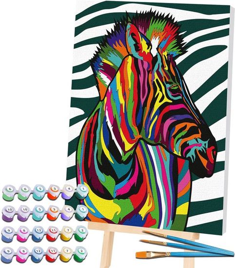 KEYIFA – Peinture Par Numéros Zèbre Mignon 30x40 Cm, Kit Complet Acrylique Pour Ados Et Adultes