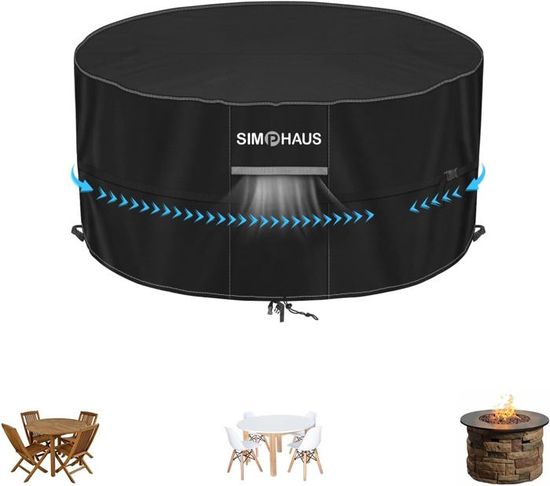 MINIUSSI Housse De Protection Brasero Ronde 100cm - Tissu Oxford Imperméable Noir Pour Barbecue Extérieur Et Plaque De Feu