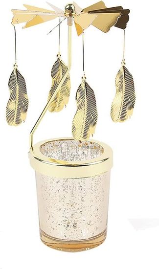 Bougeoir Rotatif, Carrousel Avec Plateau Bougie Rotatif Chauffe-Plat Doré Aromathérapie Carillon éolien Bougeoir Pour Décoration De Maison, Tasse Sans