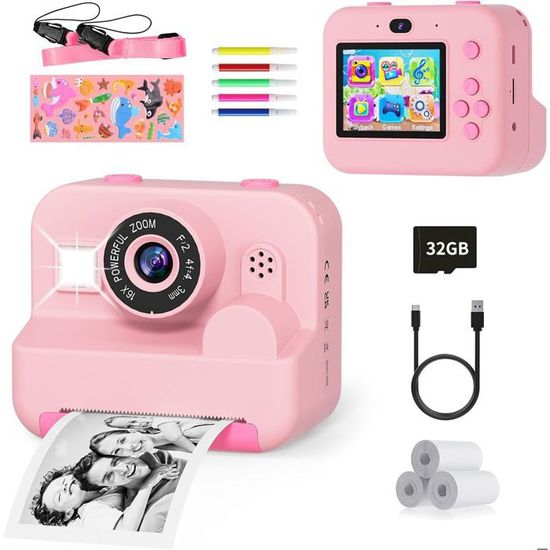 Appareil Photo Instantané Pour Enfants - Impression Noir & Blanc, 48 MP, Vidéo 1080P, MP3, Carte 32 Go