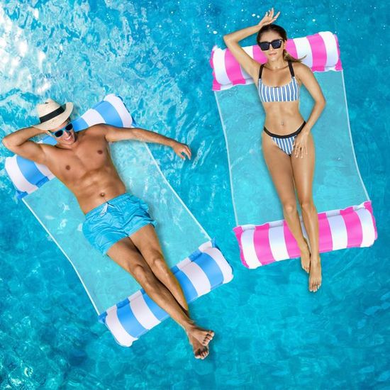 DOUUCO – Lot De 2 Hamacs Gonflables 4 En 1 Avec Filet, Pompe Incluse, Pour Piscine Et Plage
