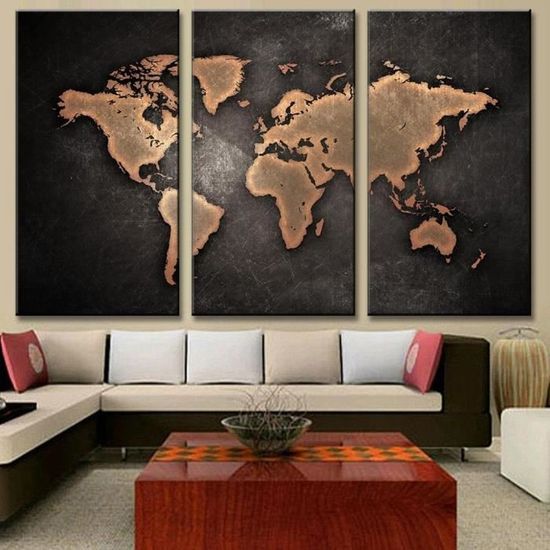 Nouveau 3 Pcs Classique Noir Carte Du Monde Imprimer Sur