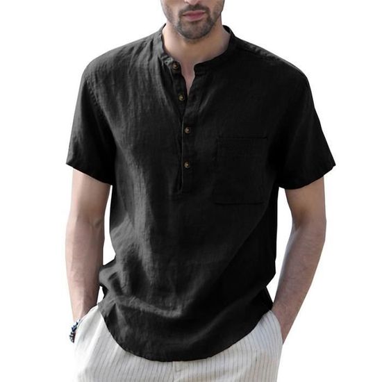 Chemise Homme En Lin Et Coton - Manches Courtes Décontractée | Respirante, Stretch, Coupe Ajustée