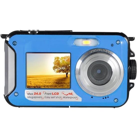 Appareil Photo Etanche Full HD 1080p Camescope Numerique 24 MP Enregistreur Vidéo Selfie Caméscope Double écran DV Enregistrement