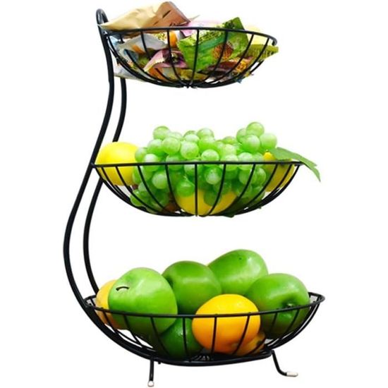 Corbeille à Fruits 3 Étages Céramique Blanche - Support Métal Élégant Pour Cuisine Et Table