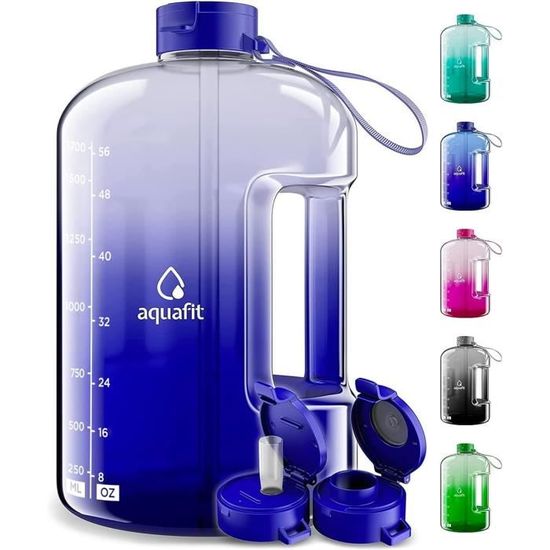 Gourde Motivation 2L AQUAFIOLE - Avec Marqueurs Temps Et Paille | Sans BPA Tritan