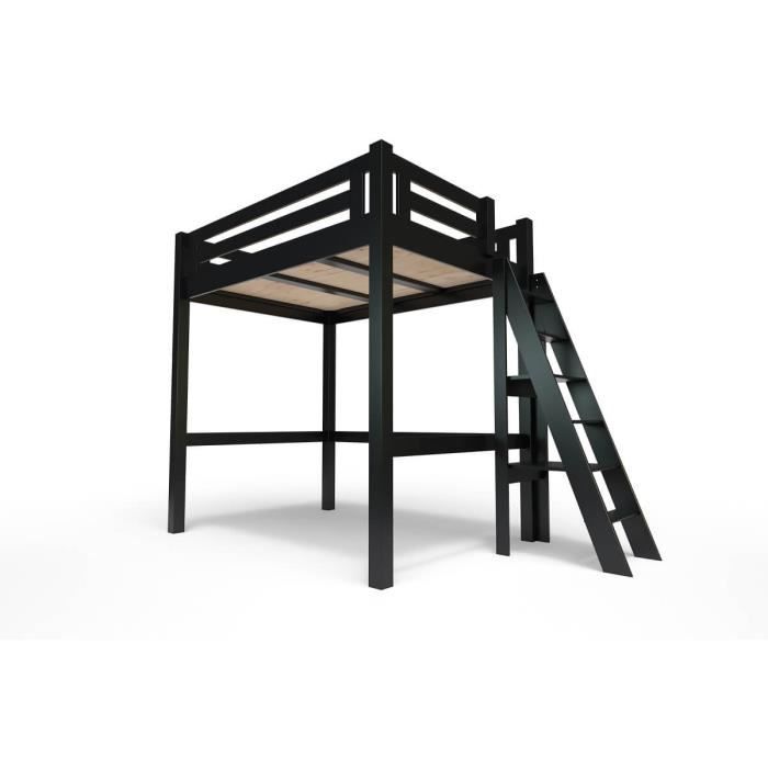 Lit Mezzanine Alpage bois + échelle hauteur réglable - 120x200 - Noir