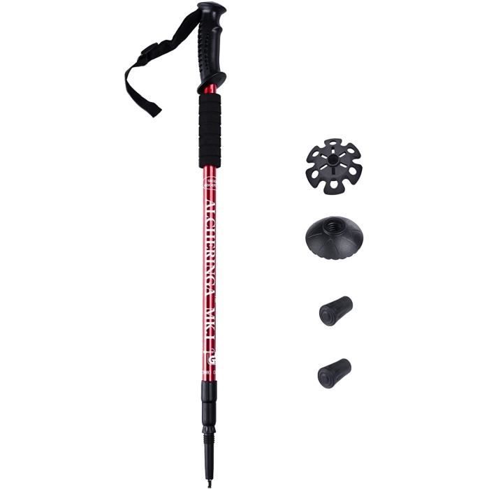 1 Bâton de randonnée Alcheringa Trekking Marche Nordique Sport Montagne Antichocs et télescopique - 65 à 135cm - Rouge