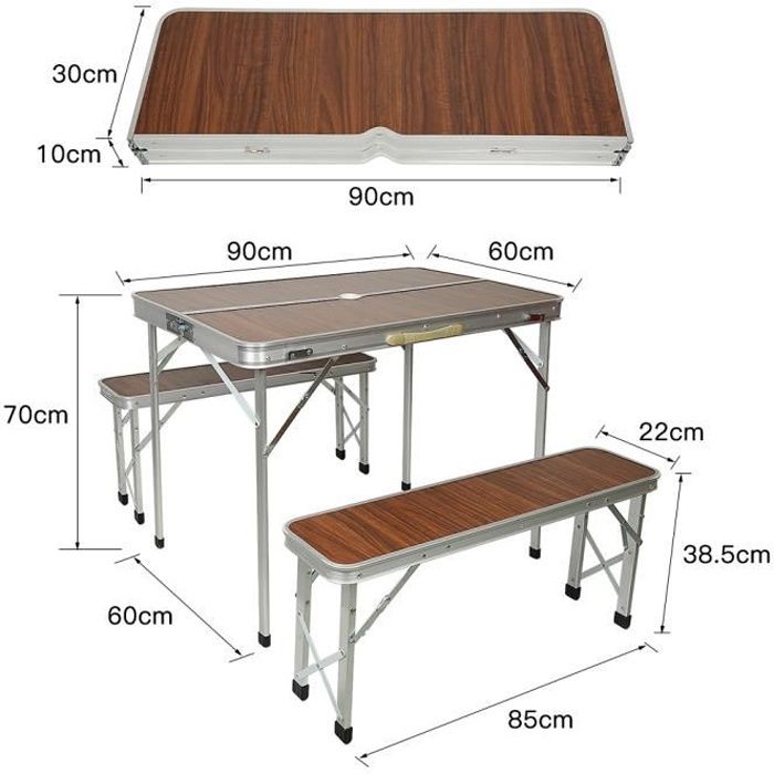 DINGXIANG Table Pliante de Camping Valise 90*60*70cm (marron) HAUTE QUALITÉ