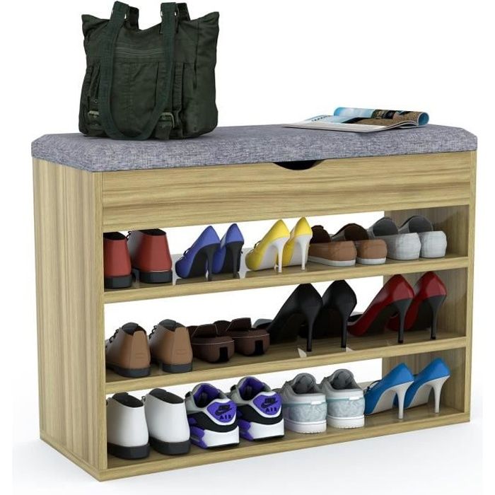Meuble à Chaussures,meuble chaussures bois, Banc d'entrée avec Coussin,80 x