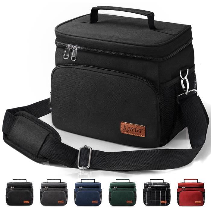 Lunch Bag Réutilisable&Sac Repas Isotherme&Sac Fourre Tout étanche&Sac à Bento Congelable Avec Bandoulière Réglable(noir)