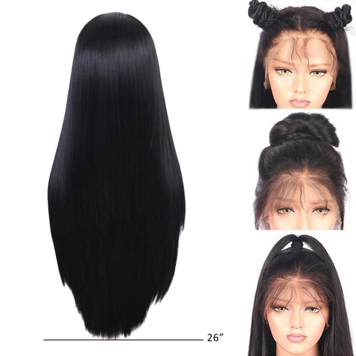Perruques Lace Front perruque noire synthétique perruques naturelle longs cheveux raides pour les femmes C perruque 1056