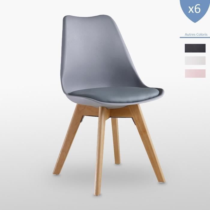 Lot de 6 Chaises Lorenzo Style Scandinave Grises