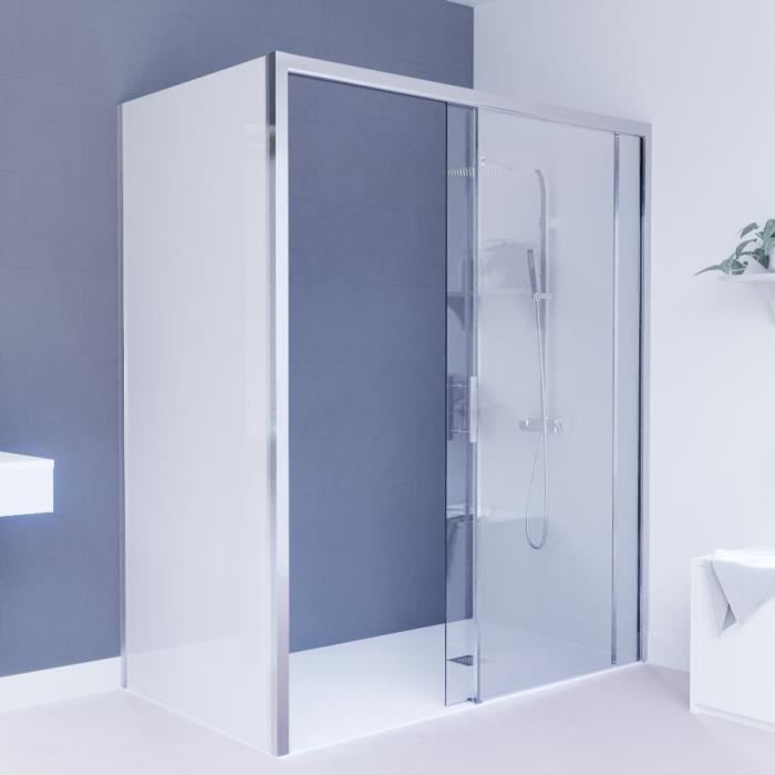 Paroi d'angle coulissante + retour fixe opaque NERINA PMR - 120x90 cm