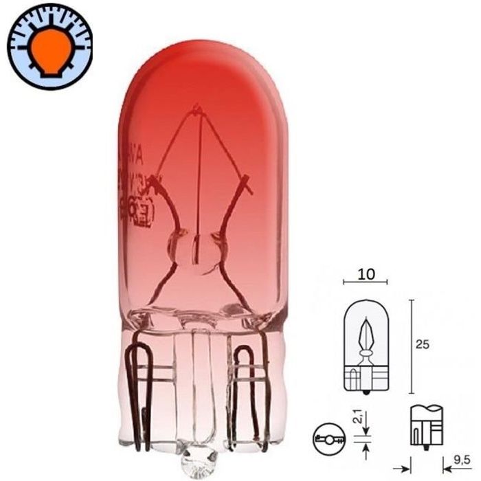 AMPOULE 24V 5W T10 ROUGE W2.1x9.5D W5W WEDGE VERRE VOITURE CAMION CLIGNOTANT TABLEAU DE BORD VOYANT FEU POSITION