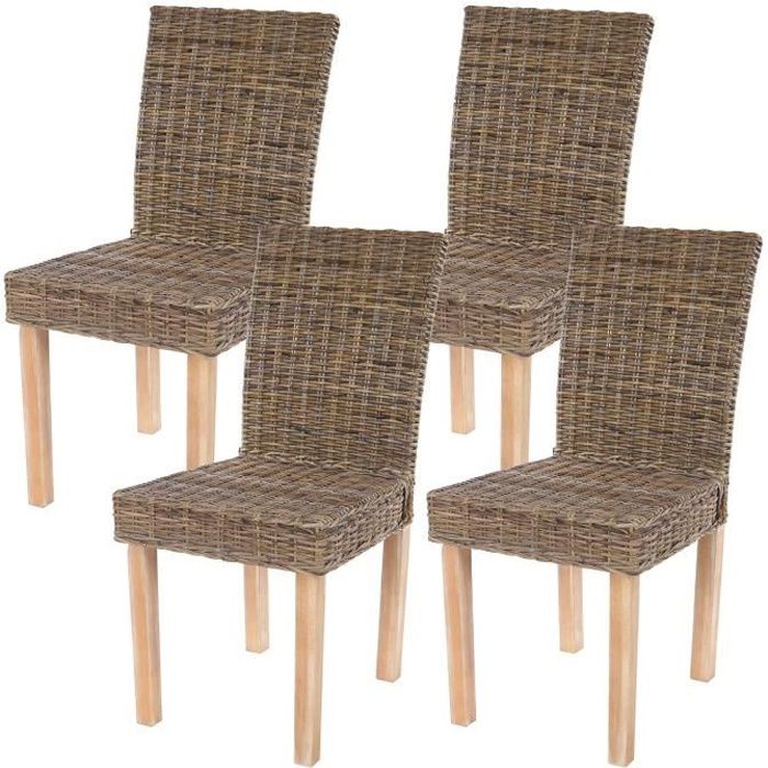 Lot de 4 chaises de séjour Littau chaise en osier, rotin kubu