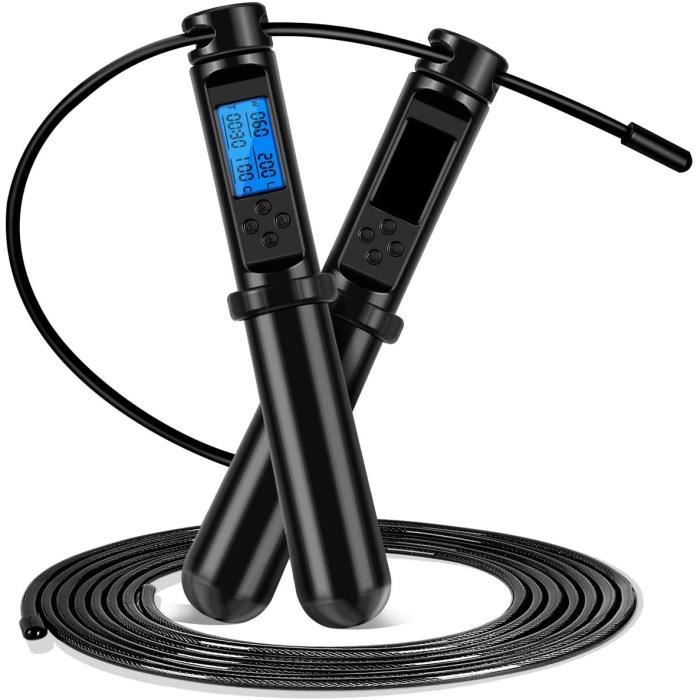 Crossfit Corde à Sauter de Vitesse Réglable Corde à Sauter avec Compteur Calories Fitness Jump Skip Rope